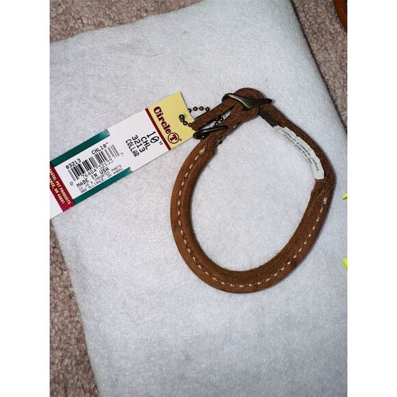 Circle T light brown suede leather  Adjustable Dog Collar  14” and 10” - Picture 1 of 7